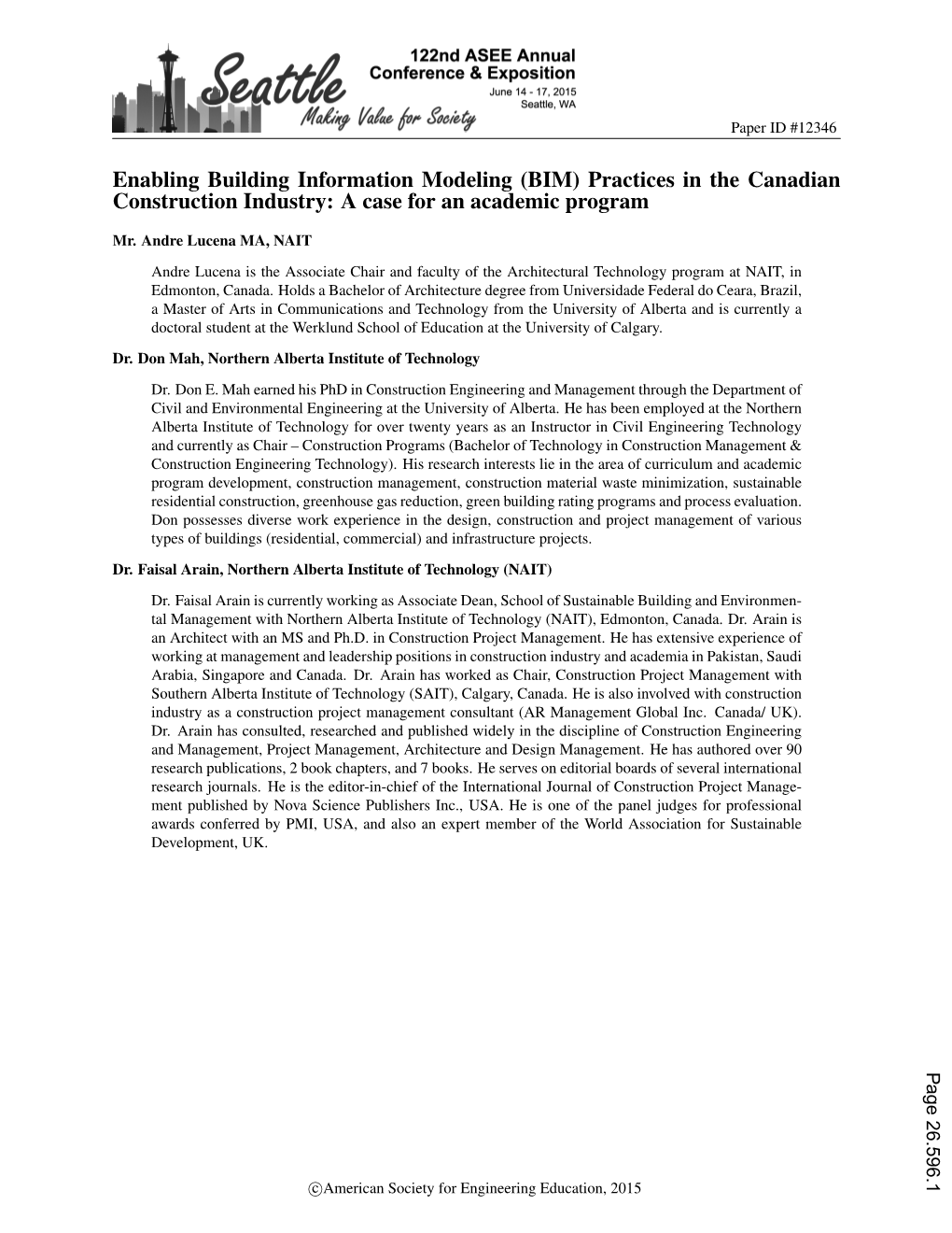 Enabling Building Information Modeling (BIM) Practices in the Canadian Construction Industry: a Case for an Academic Program