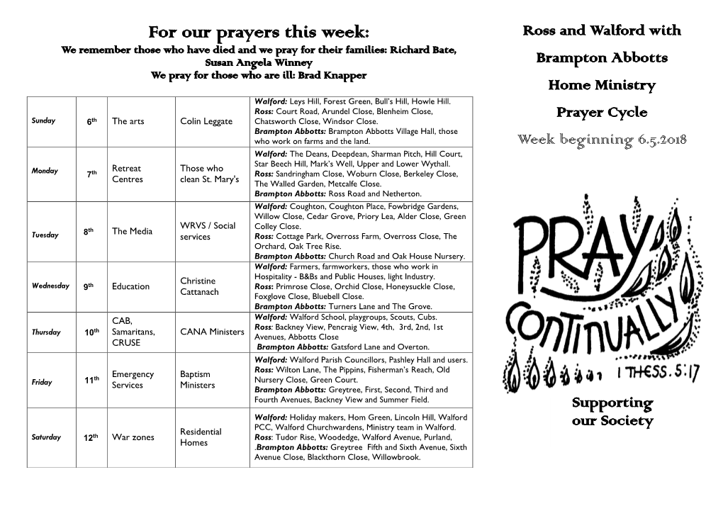 For Our Prayers This Week