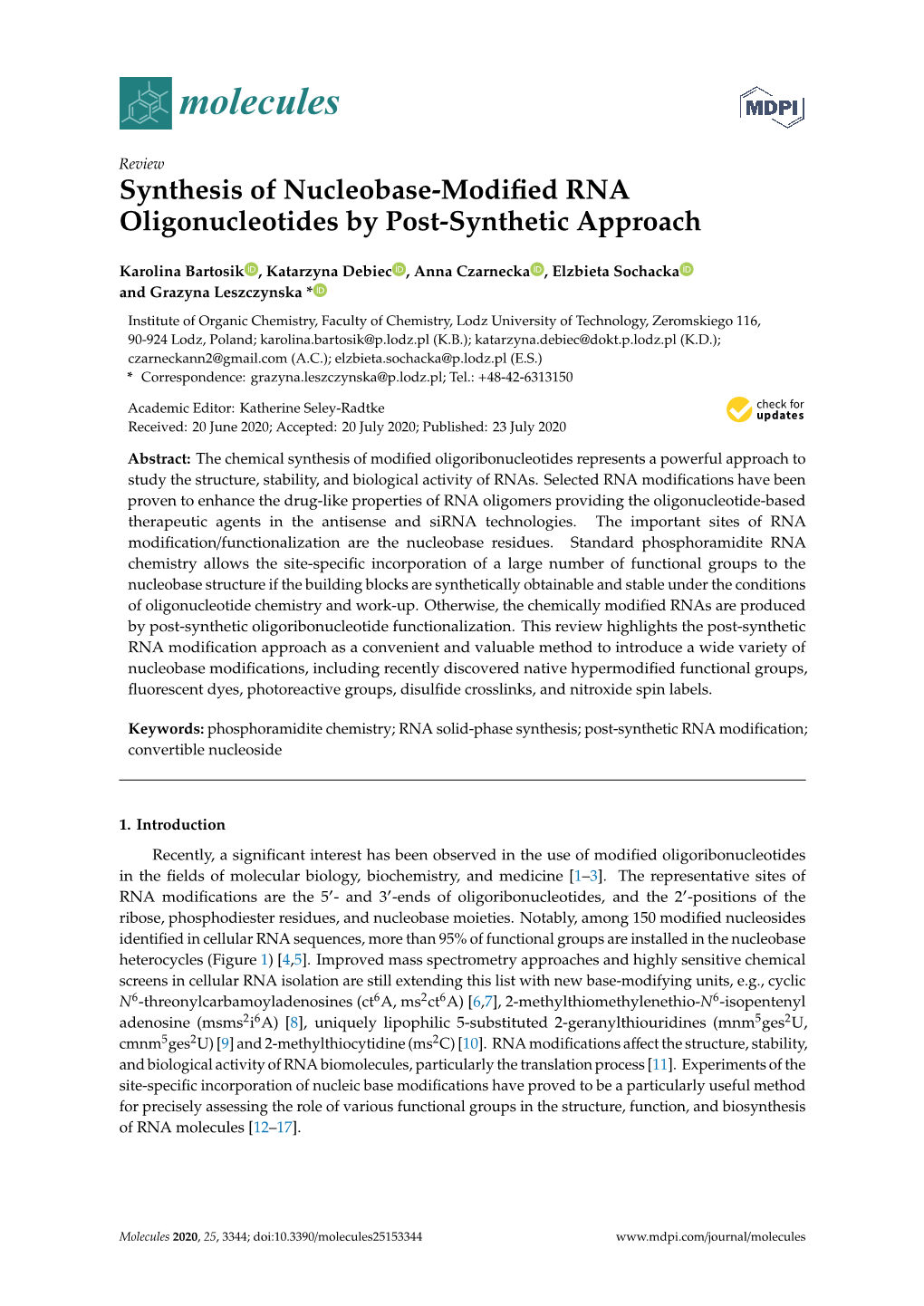 Synthesis of Nucleobase-Modified RNA Oligonucleotides by Post