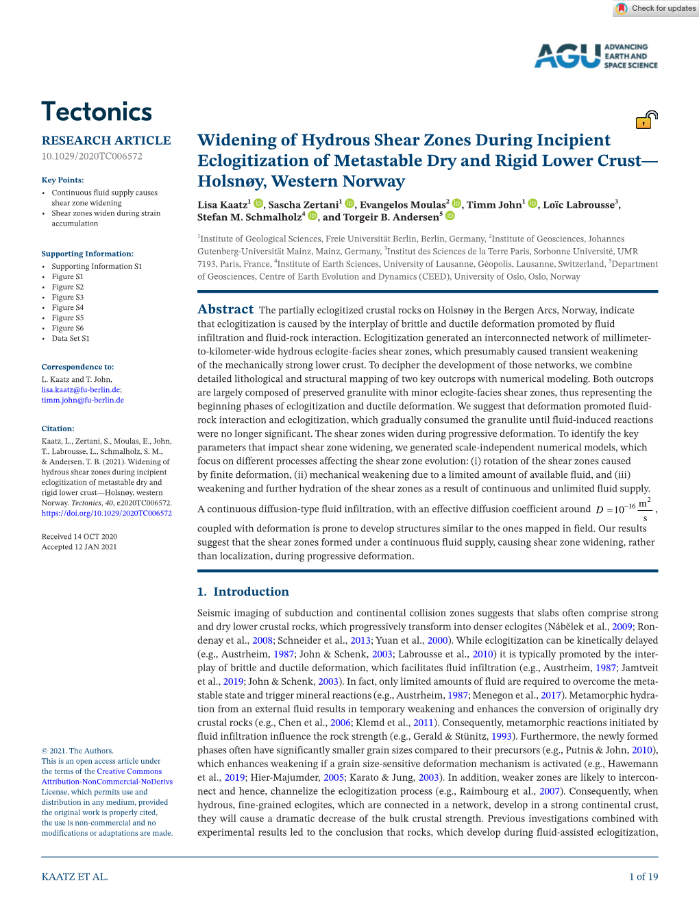 Widening of Hydrous Shear Zones During Incipient Eclogitization Of