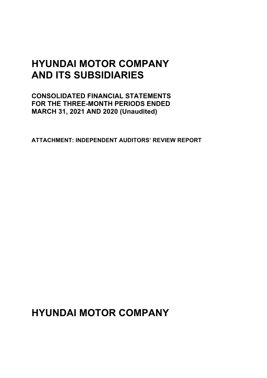 Hyundai Motor Company and Its Subsidiaries Consolidated Financial