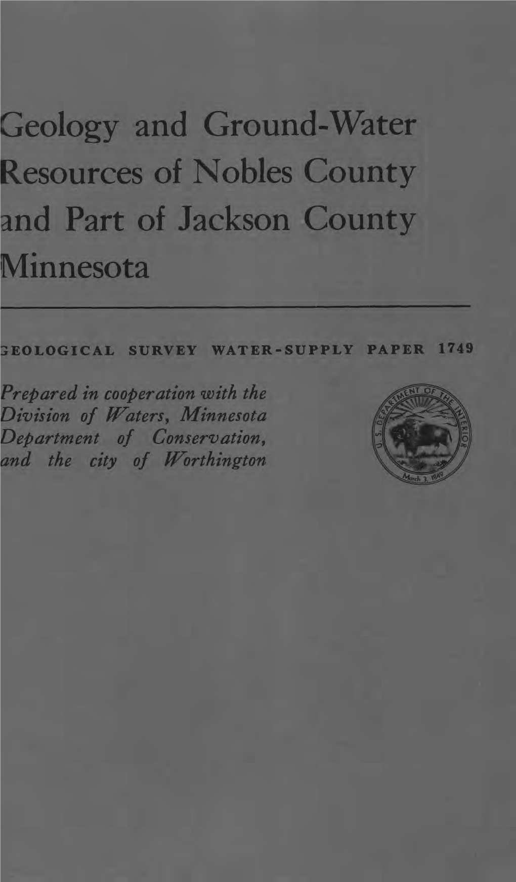Geology and Ground-Water Resources of Nobles County and Part of Jackson County Minnesota