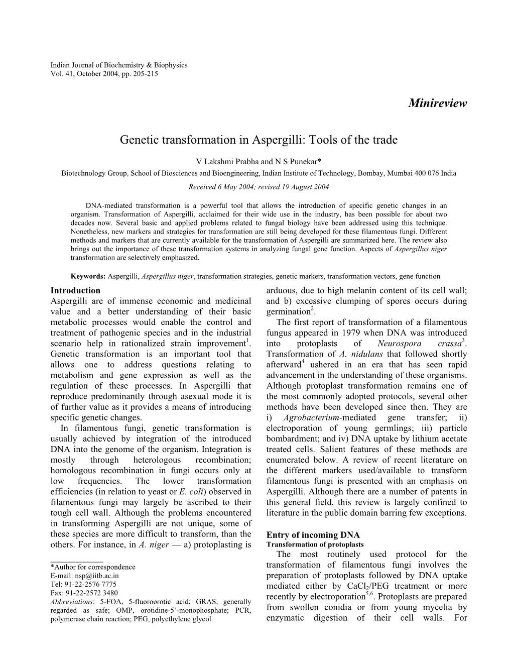 Minireview Genetic Transformation in Aspergilli