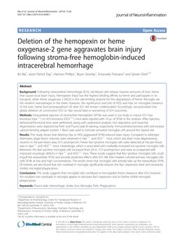 Deletion of the Hemopexin Or Heme Oxygenase-2 Gene Aggravates