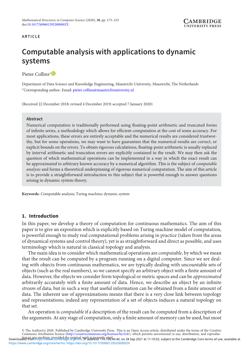 Computable Analysis with Applications to Dynamic Systems