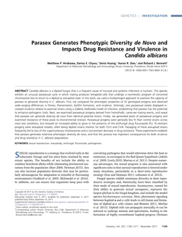Parasex Generates Phenotypic Diversity De Novo and Impacts Drug Resistance and Virulence in Candida Albicans