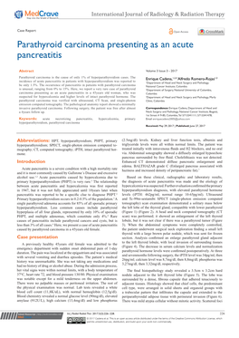 Parathyroid Carcinoma Presenting As an Acute Pancreatitis