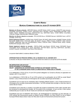 Compte Rendu Bureau Communautaire Du Jeudi 21 Fevrier 2019