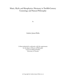 Music, Myth, and Metaphysics in Twelfth-Century Cosmology