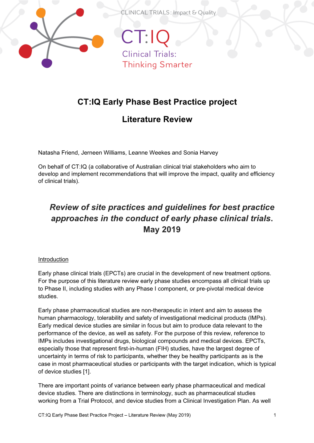 CT:IQ Early Phase Best Practice Project Literature Review Review Of