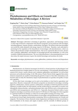 Phytohormones and Effects on Growth and Metabolites of Microalgae: a Review