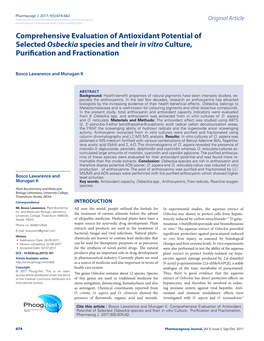 Comprehensive Evaluation of Antioxidant Potential of Selected Osbeckia Species and Their in Vitro Culture, Purification and Fractionation