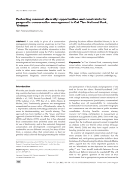 Opportunities and Constraints for Pragmatic Conservation Management in Cat Tien National Park, Vietnam