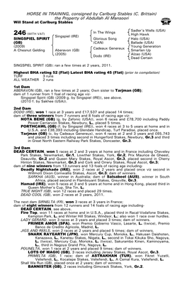 HORSE in TRAINING, Consigned by Carlburg Stables (C. Brittain) the Property of Abdullah Al Mansoori Will Stand at Carlburg Stables