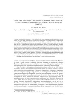 Impact of Drying Method on Antioxidant, Anti-Diabetic, and Anti-Proliferation Activities of Cirsium Setidens in Vitro