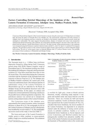 Factors Controlling Detrital Mineralogy of the Sandstone of the Lameta Formation (Cretaceous), Jabalpur Area, Madhya Pradesh, India