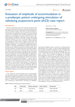 Evaluation of Amplitude of Accommodation in a Presbyopic Patient Undergoing Stimulation of Sizhukong Acupuncture Point (Th23)–Case Report