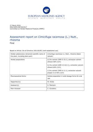 Assessment Report on Cimicifuga Racemosa (L.) Nutt., Rhizoma Final