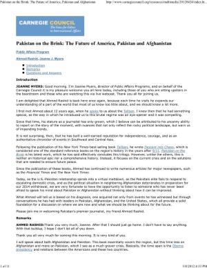 The Future of America, Pakistan and Afghanistan