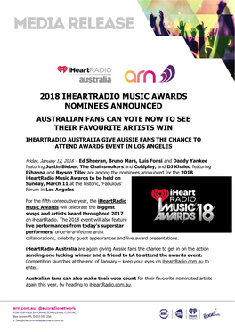 2018 Iheartradio Music Awards Nominees Announced