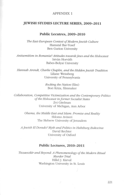 Jewish Studies Public Lecture Series, 2009-2011