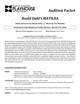 Audition Packet Roald Dahl's MATILDA