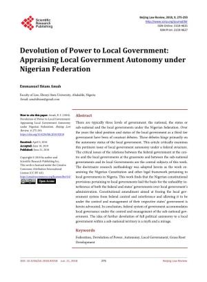 Appraising Local Government Autonomy Under Nigerian Federation