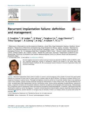 Recurrent Implantation Failure: Definition and Management