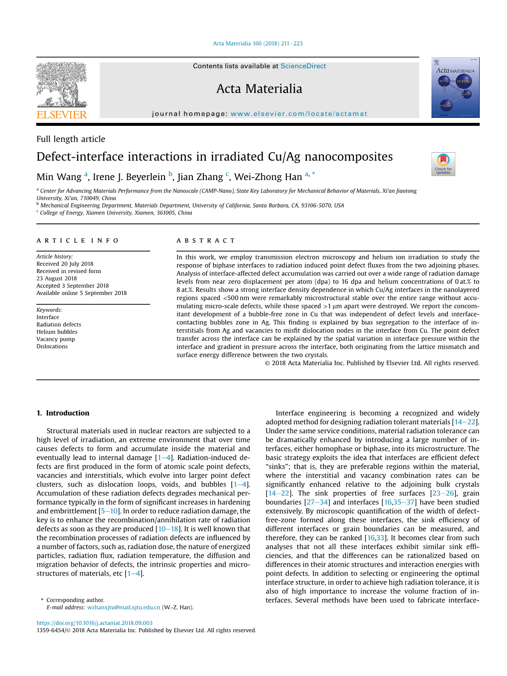 Defect-Interface Interactions in Irradiated Cu/Ag Nanocomposites