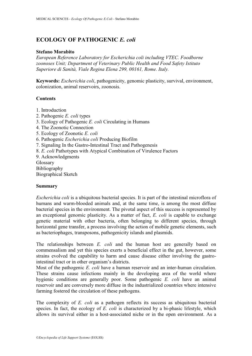 Ecology of Pathogenic E.Coli - Stefano Morabito