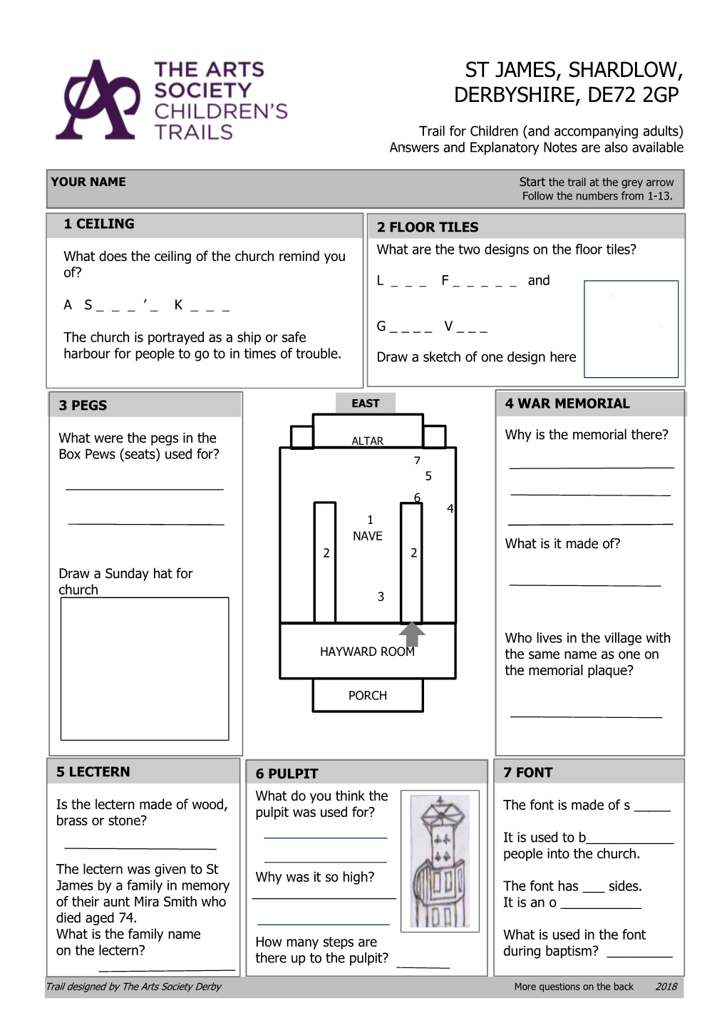ST JAMES, SHARDLOW, DERBYSHIRE, DE72 2GP Trail Answers and Explanatory Notes for Parents and Teachers
