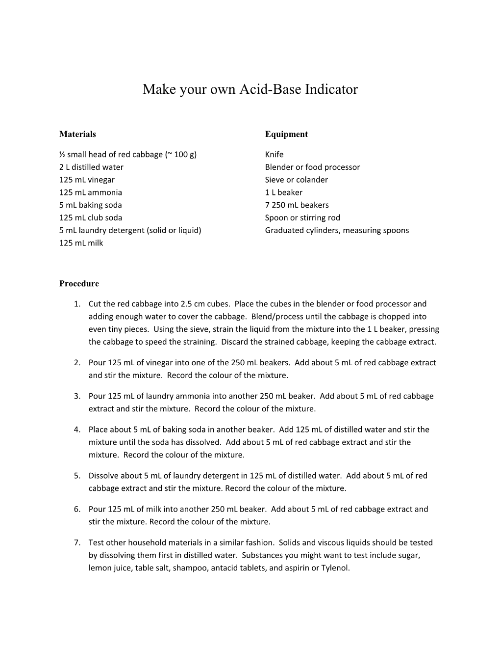 Make Your Own Acid-Base Indicator