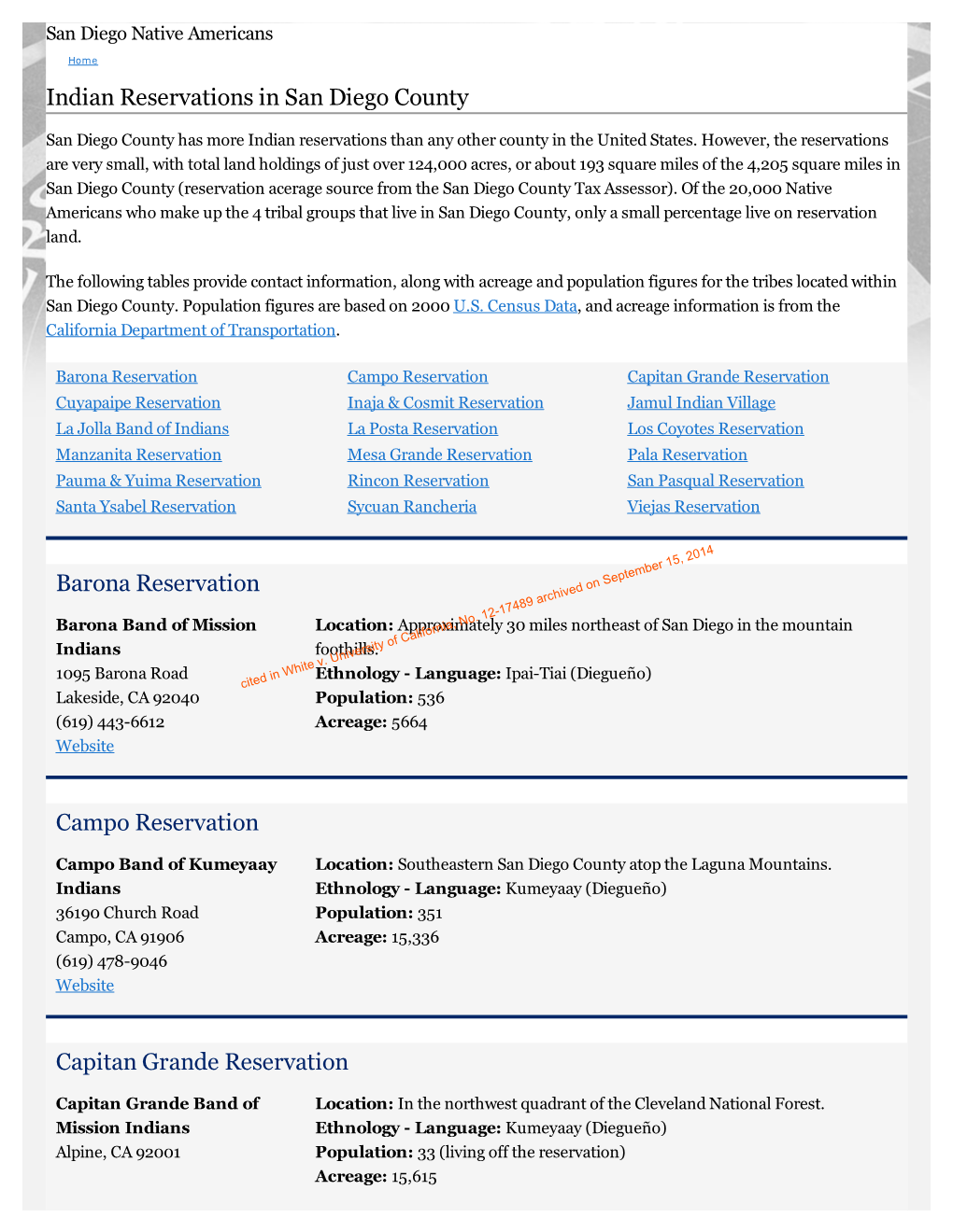 Indian Reservations in San Diego County Barona Reservation Campo