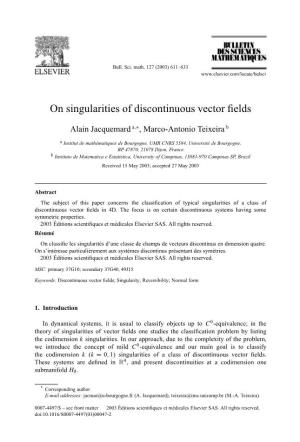 On Singularities of Discontinuous Vector Fields