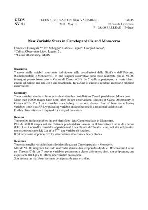 New Variable Stars in Camelopardalis and Monoceros