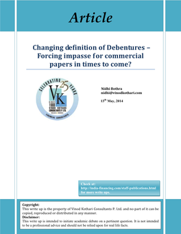Changing Definition of Debentures – Forcing Impasse for Commercial Papers in Times to Come?