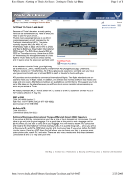 Page 1 of 1 Fact Sheets : Getting to Thule Air Base : Getting to Thule Air