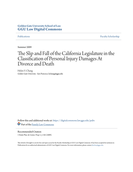 The Slip and Fall of the California Legislature in the Classification of Personal Injury Damages at Divorce and Death