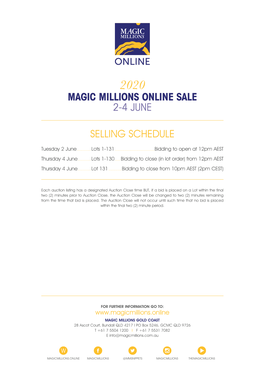 Selling Schedule Magic Millions Online Sale 2-4 June