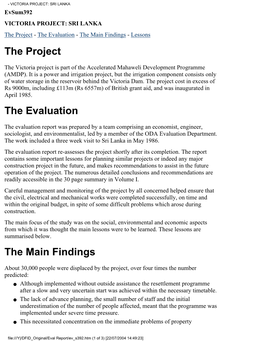 Evaluation Summary of Victoria Project: Sri Lanka