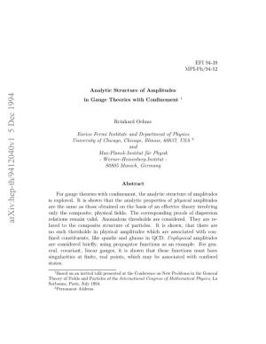 Analytic Structure of Amplitudes in Gauge Theories with Confinement