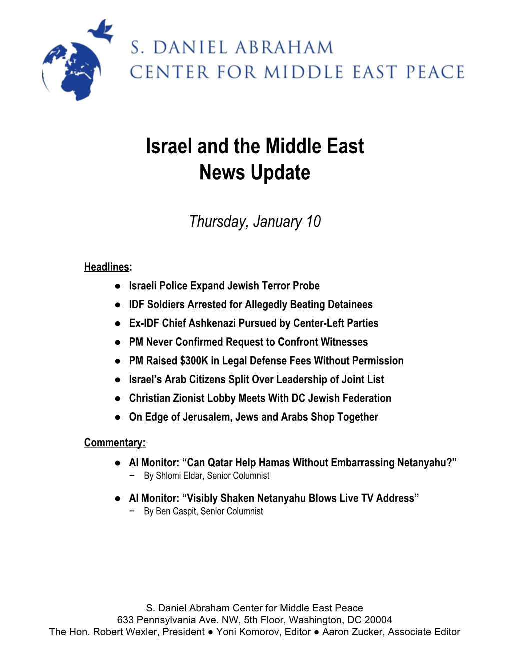 Israel and the Middle East News Update