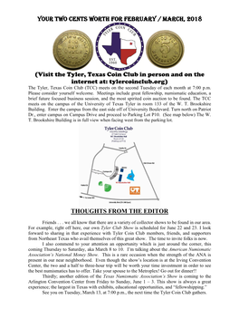 Your Two Cents Worth for February / March, 2018 (Visit the Tyler, Texas Coin Club in Person and on the Internet At: Tylercoinclu