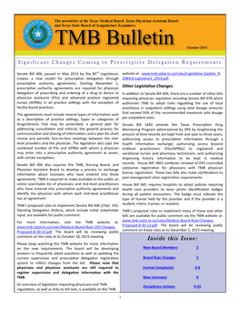 Inside This Issue: Please Keep Watching the TMB Website for More Information on the New Requirements