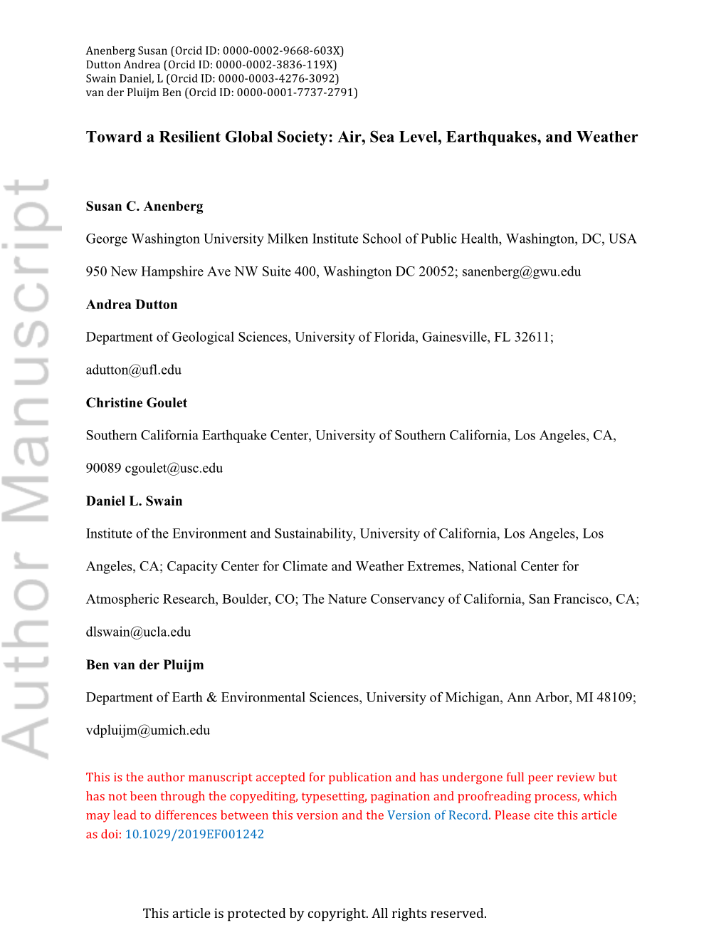 Air, Sea Level, Earthquakes, and Weather