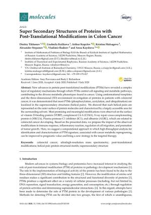 Super Secondary Structures of Proteins with Post-Translational Modiﬁcations in Colon Cancer