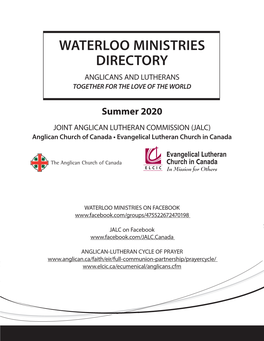 Waterloo Ministries Directory Anglicans and Lutherans Together for the Love of the World