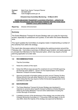 Summary the Dukes Meadows Transport & Access Strategy Sets