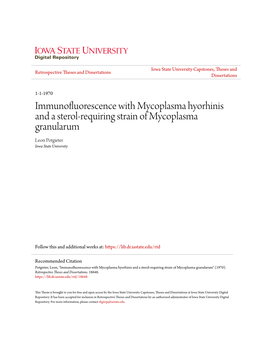 Immunofluorescence with Mycoplasma Hyorhinis and a Sterol-Requiring Strain of Mycoplasma Granularum Leon Potgieter Iowa State University