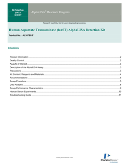 Human Aspartate Transaminase (Hast) Alphalisa Detection Kit